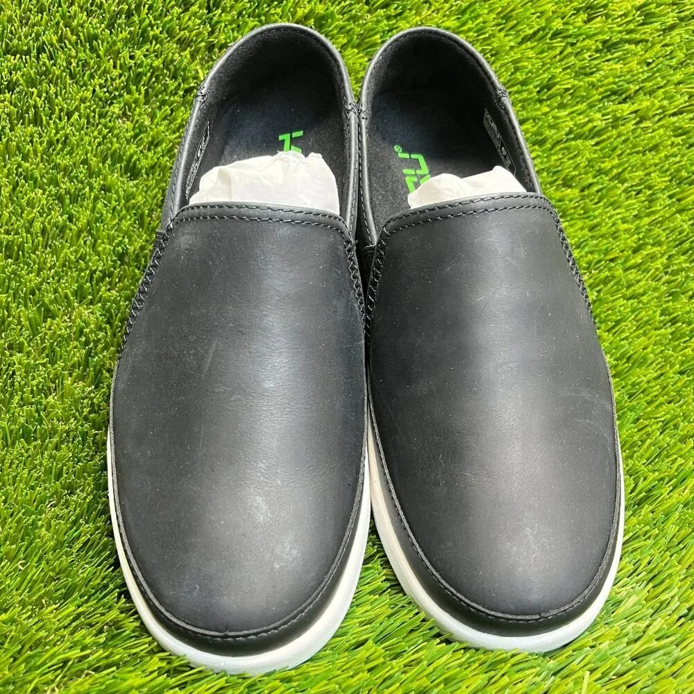 KURU Black Leather Slip-On Loafers with White Sole